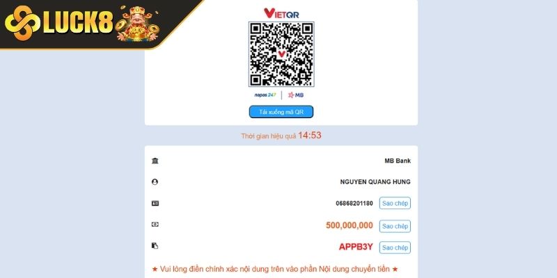 Các bước nạp tại LUCK8