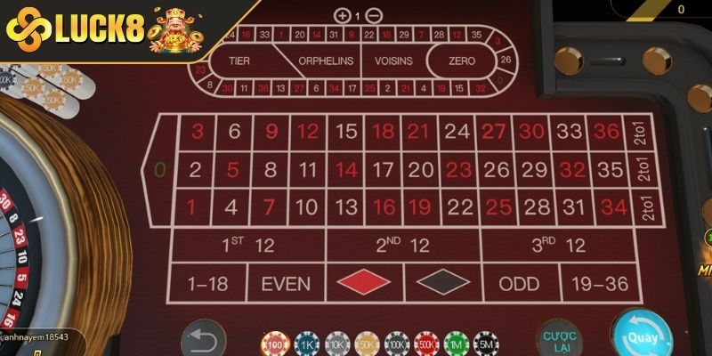 Các cửa cược Roulette được cập nhật tại LUCK8